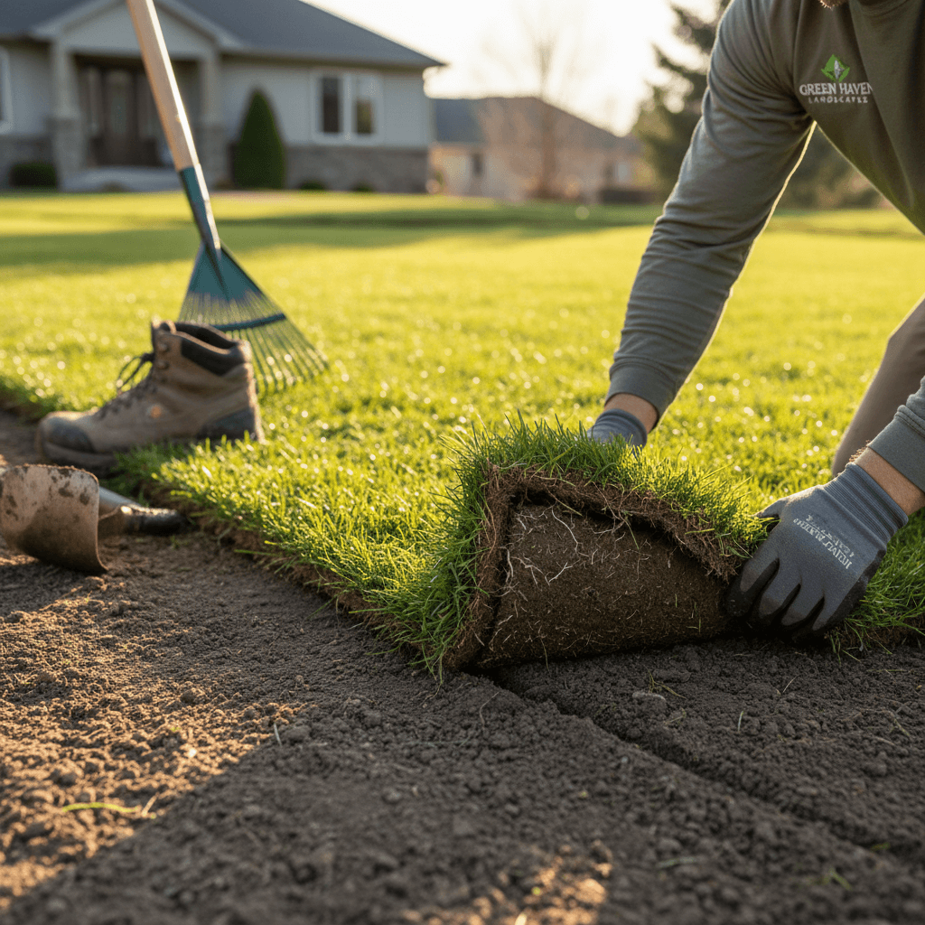 Sod installation close-up showing quality and precision