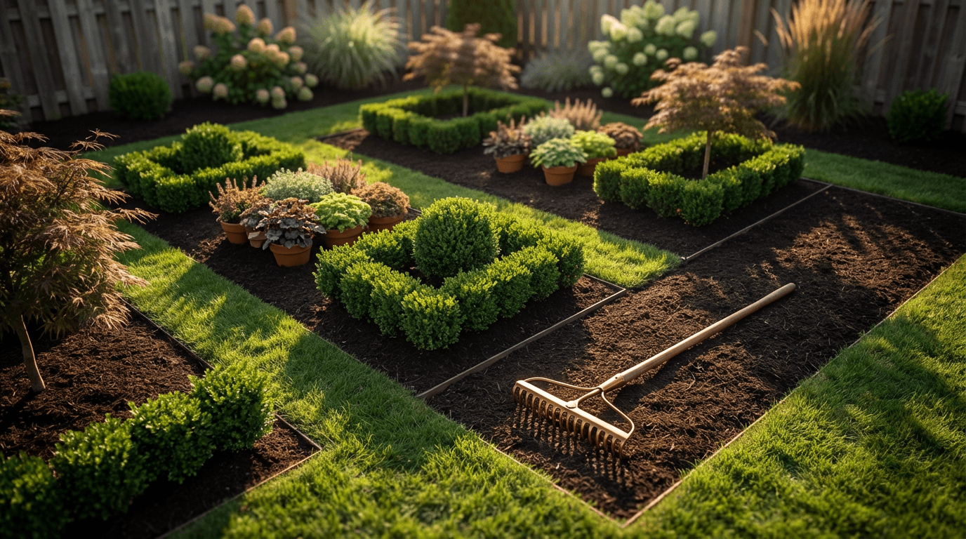 Mulch installation before and after with clean edging